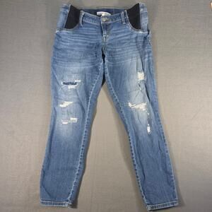 Liz Lange Maternity Womens Medium Distressed Ankle Skinny Jeans Side Elastic